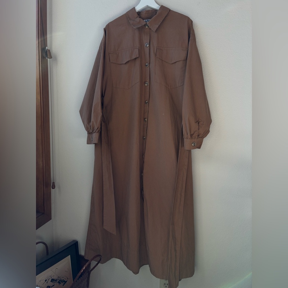 EUC Future Collective Belted Maxi Shirtdress Tan/ Black Striped (Size:L) - Picture 8 of 16